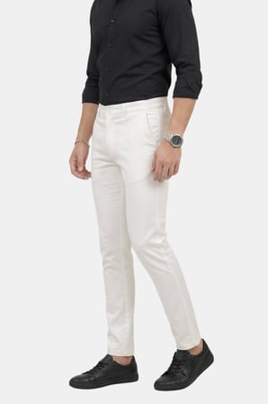 DeepSEA Erkek Beyaz Modern Fit Likralı Kumaş Pantolon Günlük & Ofis Kullanımı 2602020
