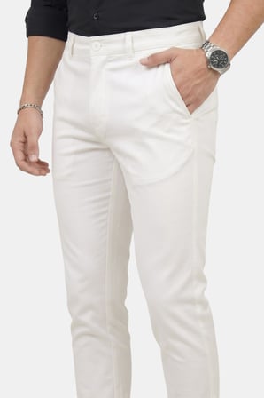 DeepSEA Erkek Beyaz Modern Fit Likralı Kumaş Pantolon Günlük & Ofis Kullanımı 2602020