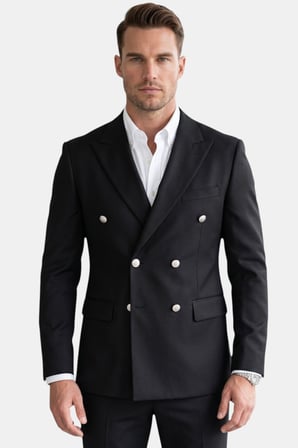 DeepSEA Erkek Siyah Slim Fit Kruvaze Takım Elbise Likralı Çizgili Dokulu Metal Düğmeli 2600820