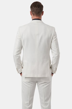 DeepSEA Erkek Beyaz Slim Fit Kruvaze Takım Elbise Likralı Çizgili Dokulu Metal Düğmeli 2600820