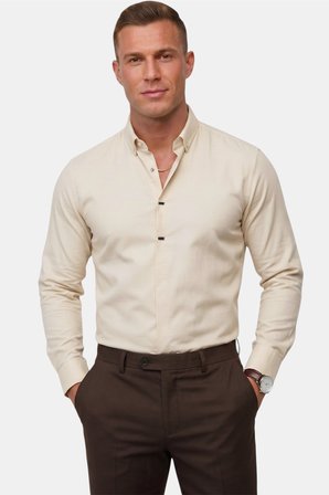 DeepSEA Krem Slim Fit Likralı Kolay Ütülenebilir Gizli Düğmeli Erkek Gömlek 2602614