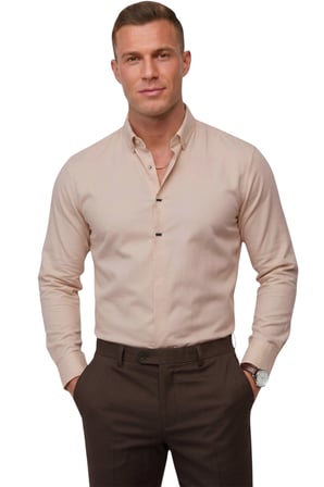 DeepSEA Toprak Slim Fit Likralı Kolay Ütülenebilir Gizli Düğmeli Erkek Gömlek 2602614