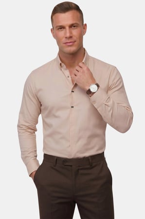 DeepSEA Toprak Slim Fit Likralı Kolay Ütülenebilir Gizli Düğmeli Erkek Gömlek 2602614