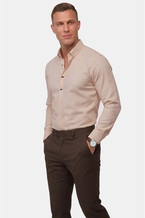 DeepSEA Toprak Slim Fit Likralı Kolay Ütülenebilir Gizli Düğmeli Erkek Gömlek 2602614