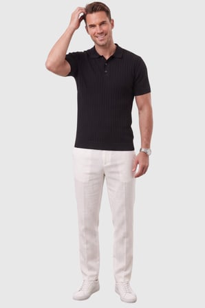 DeepSEA Erkek Regular Fit Rahat Kesim Düğmeli Siyah Polo Yaka Triko Tişört Yumuşak Likralı 2608210