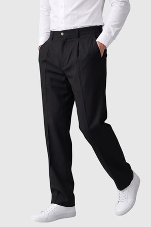 DeepSEA Siyah Erkek Rahat Kalıp Tek Pileli Kumaş Pantolon Yanları Lastikli Esnek Smart Casual Pantolon 2600970