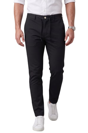 DeepSEA Erkek Siyah Slim Fit İpli Kumaş Pantolon Dar Kesim Esnek Smart Casual 2601100