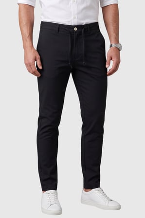 DeepSEA Erkek Siyah Slim Fit İpli Kumaş Pantolon Dar Kesim Esnek Smart Casual 2601100