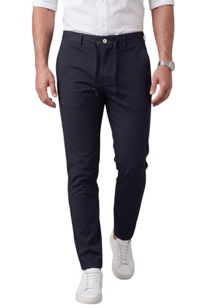 DeepSEA Erkek Koyu Lacivert Slim Fit İpli Kumaş Pantolon Dar Kesim Esnek Smart Casual 2601100