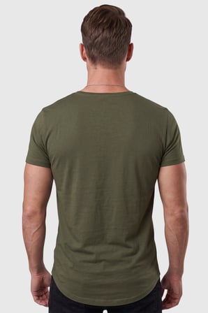 DeepSEA Haki Erkek Slim Fit Derin V Yaka Basic Tişört %90 Pamuk Likralı Asimetrik Kesim 2602265