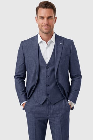 DeepSEA Lacivert 3 Parça Slim Fit Yelekli Erkek Takım Elbise – Çift Yırtmaçlı Modern Kesim 2601631