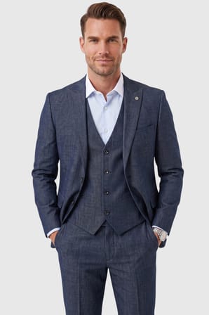 DeepSEA Koyu Lacivert 3 Parça Slim Fit Yelekli Erkek Takım Elbise – Çift Yırtmaçlı Modern Kesim 2601631