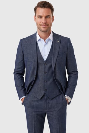DeepSEA Koyu Lacivert 3 Parça Slim Fit Yelekli Erkek Takım Elbise – Çift Yırtmaçlı Modern Kesim 2601631