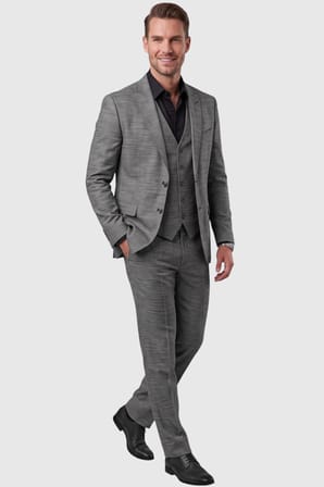 DeepSEA Antrasit 3 Parça Slim Fit Yelekli Erkek Takım Elbise – Çift Yırtmaçlı Modern Kesim 2601631