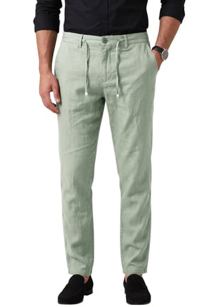 DeepSEA Açık Yeşil Slim Fit Likralı Keten Dokulu Lastikli Belli İpli Yazlık Erkek Pantolon 2603001