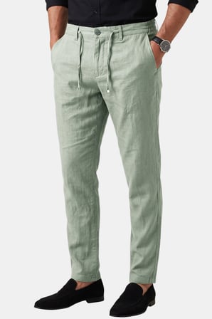 DeepSEA Açık Yeşil Slim Fit Likralı Keten Dokulu Lastikli Belli İpli Yazlık Erkek Pantolon 2603001