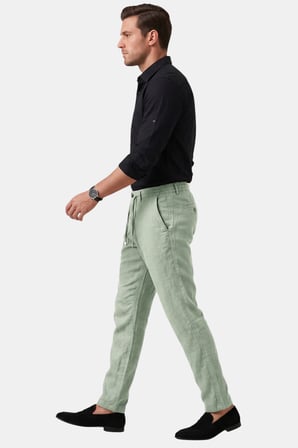 DeepSEA Açık Yeşil Slim Fit Likralı Keten Dokulu Lastikli Belli İpli Yazlık Erkek Pantolon 2603001