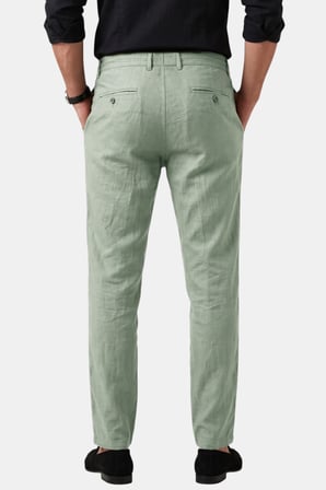 DeepSEA Açık Yeşil Slim Fit Likralı Keten Dokulu Lastikli Belli İpli Yazlık Erkek Pantolon 2603001