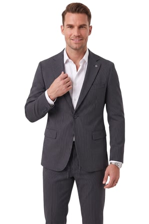 DeepSEA Erkek Slim Fit Dar Kesim Çizgili Gofre Kumaş Lacivert Takım Elbise – Tek Düğme İpli Pantolon 2602311