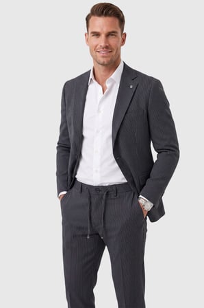 DeepSEA Erkek Slim Fit Dar Kesim Çizgili Gofre Kumaş Lacivert Takım Elbise – Tek Düğme İpli Pantolon 2602311