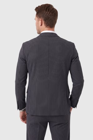 DeepSEA Erkek Slim Fit Dar Kesim Çizgili Gofre Kumaş Lacivert Takım Elbise – Tek Düğme İpli Pantolon 2602311