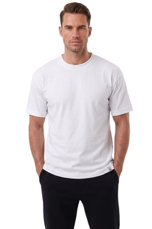 DeepSEA Erkek %95 Pamuk Regular Fit Rahat Kesim Duble Kollu Bisiklet Yaka Likralı Beyaz Tişört 2604361