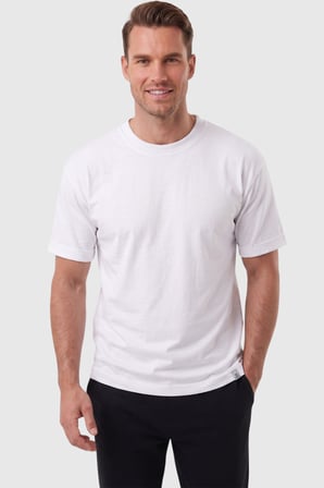 DeepSEA Erkek %95 Pamuk Regular Fit Rahat Kesim Duble Kollu Bisiklet Yaka Likralı Beyaz Tişört 2604361