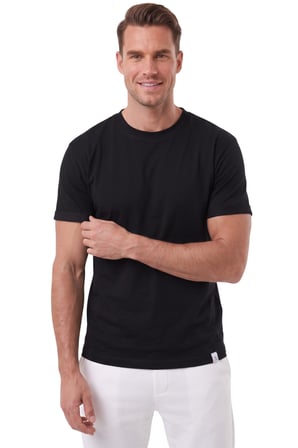 DeepSEA Erkek %95 Pamuk Regular Fit Rahat Kesim Duble Kollu Bisiklet Yaka Likralı Siyah Tişört 2604361