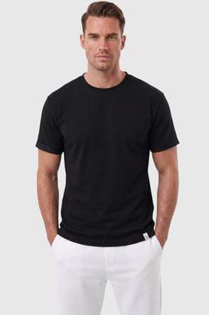 DeepSEA Erkek %95 Pamuk Regular Fit Rahat Kesim Duble Kollu Bisiklet Yaka Likralı Siyah Tişört 2604361