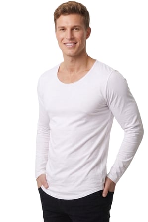 DeepSEA Erkek Beyaz %95 Pamuk Slim Fit Kesik Açık Yaka Likralı Penye Sweatshirt Oval Kesim 2602299