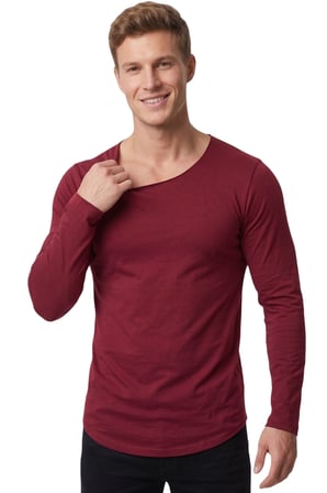 DeepSEA Erkek Bordo %95 Pamuk Slim Fit Kesik Açık Yaka Likralı Penye Sweatshirt Oval Kesim 2602299