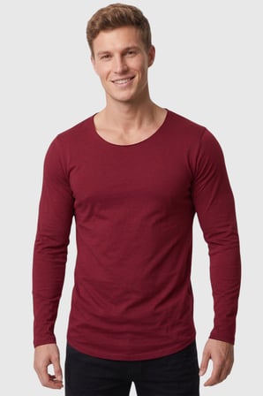 DeepSEA Erkek Bordo %95 Pamuk Slim Fit Kesik Açık Yaka Likralı Penye Sweatshirt Oval Kesim 2602299