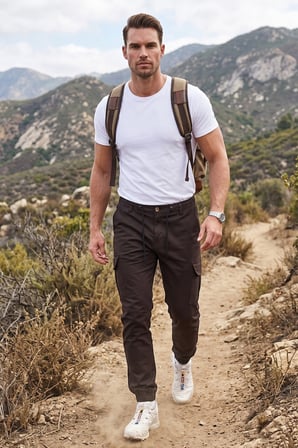 DeepSEA Erkek Slim Fit Likralı Koyu Kahve Kargo Jogger Pantolon – İpli Bel Lastikli Paça 1601569