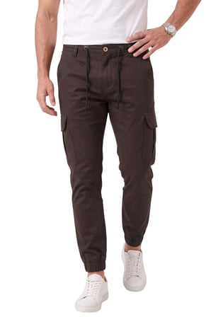DeepSEA Erkek Slim Fit Likralı Koyu Kahve Kargo Jogger Pantolon – İpli Bel Lastikli Paça 1601569