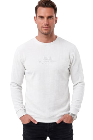 DeepSEA Erkek Slim Fit Jakar Dokulu Beyaz Sweatshirt – Likralı Yumuşak Dokulu Bisiklet Yaka Nakışlı 2708516