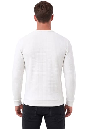 DeepSEA Erkek Slim Fit Jakar Dokulu Beyaz Sweatshirt – Likralı Yumuşak Dokulu Bisiklet Yaka Nakışlı 2708516