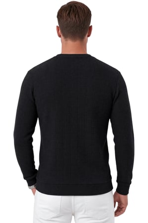 DeepSEA Erkek Slim Fit Jakar Dokulu Siyah Sweatshirt – Likralı Yumuşak Dokulu Bisiklet Yaka Nakışlı 2708516