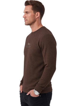 DeepSEA Erkek Slim Fit Jakar Dokulu Kahve Sweatshirt – Likralı Yumuşak Dokulu Bisiklet Yaka Nakışlı 2708516