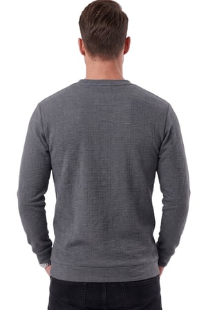DeepSEA Erkek Slim Fit Jakar Dokulu Füme Sweatshirt – Likralı Yumuşak Dokulu Bisiklet Yaka Nakışlı 2708516