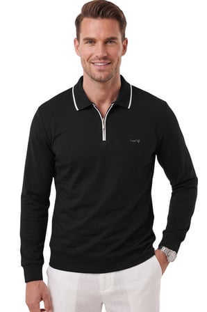 DeepSEA Erkek Slim Fit Tüylenmeyen Fermuarlı Polo Yaka Siyah Sweatshirt – Yumuşak Dokulu Sweat 2708517