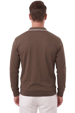 DeepSEA Erkek Slim Fit Tüylenmeyen Fermuarlı Polo Yaka Kahve Sweatshirt – Yumuşak Dokulu Sweat 2708517