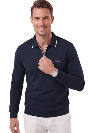 DeepSEA Erkek Slim Fit Tüylenmeyen Fermuarlı Polo Yaka Lacivert Sweatshirt – Yumuşak Dokulu Sweat 2708517