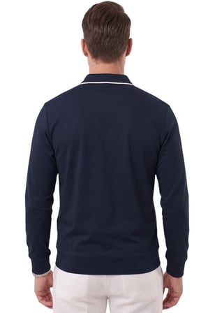 DeepSEA Erkek Slim Fit Tüylenmeyen Fermuarlı Polo Yaka Lacivert Sweatshirt – Yumuşak Dokulu Sweat 2708517