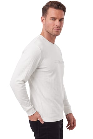 DeepSEA Erkek Slim Fit Likralı Çizgi Dokulu Beyaz Sweatshirt – Bisiklet Yaka Nakışlı Spor Şık Sweat 2708518