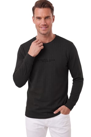 DeepSEA Erkek Slim Fit Likralı Çizgi Dokulu Siyah Sweatshirt – Bisiklet Yaka Nakışlı Spor Şık Sweat 2708518