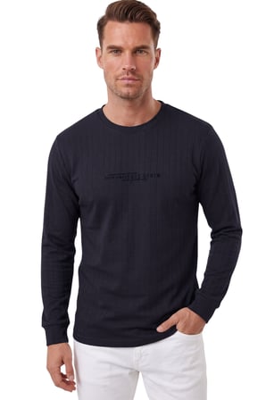 DeepSEA Erkek Slim Fit Likralı Çizgi Dokulu Lacivert Sweatshirt – Bisiklet Yaka Nakışlı Spor Şık Sweat 2708518