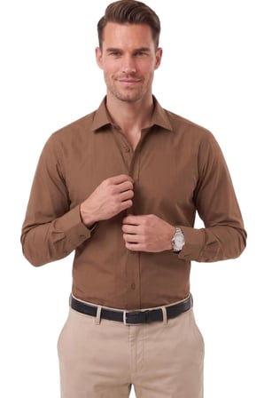 DeepSEA Erkek Slim Fit Pamuk Saten Kahve Gömlek – Kolay Ütülenebilir, Büyük Beden Seçenekli 2209615