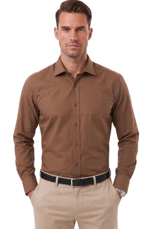 DeepSEA Erkek Slim Fit Pamuk Saten Kahve Gömlek – Kolay Ütülenebilir, Büyük Beden Seçenekli 2209615