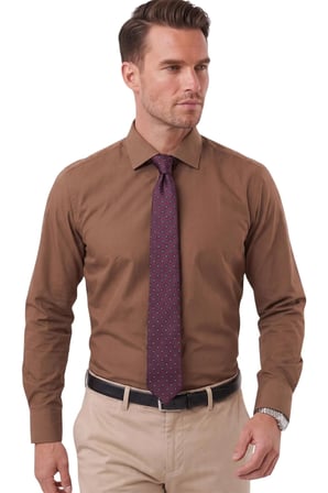 DeepSEA Erkek Slim Fit Pamuk Saten Kahve Gömlek – Kolay Ütülenebilir, Büyük Beden Seçenekli 2209615