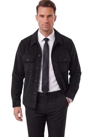 DeepSEA Erkek Slim Fit Fitilli Kadife Siyah Ceket – %100 Pamuk Düğmeli Cepli Astarsız 2701104
